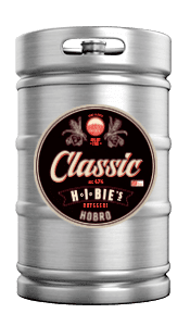 a silver can with a black label